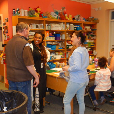 a group of people in a classroom