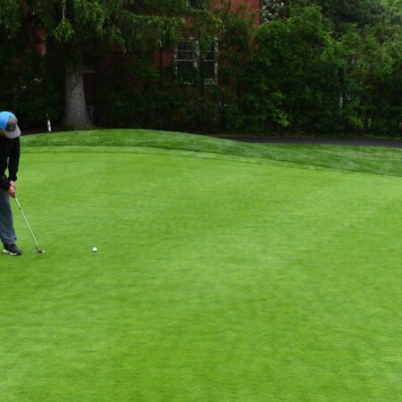 a person playing golf on a golf course