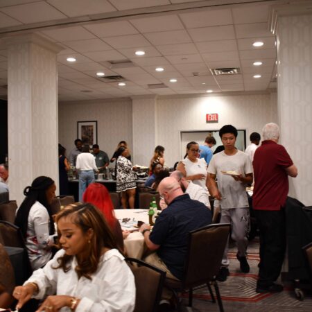 a group of people in a room