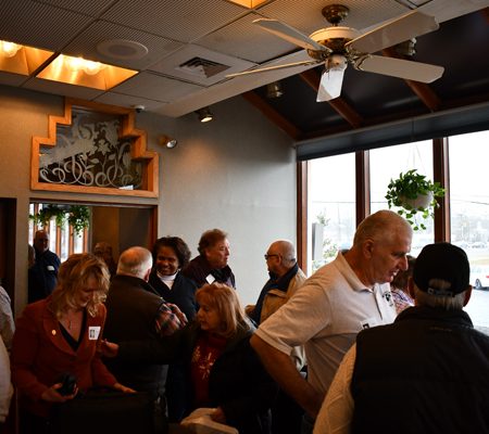 a group of people in a room