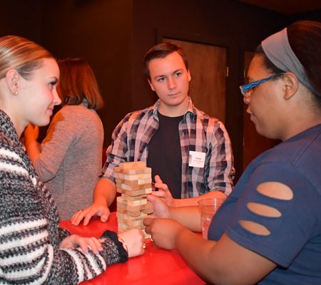 a group of people playing a game