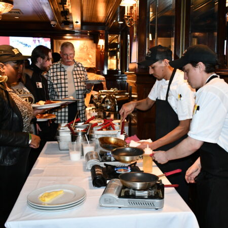 a group of people in a restaurant
