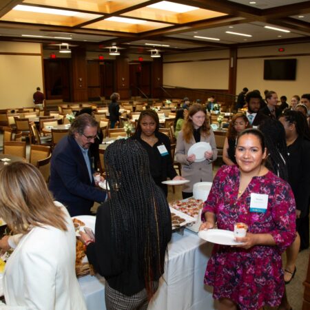 a group of people at a buffet