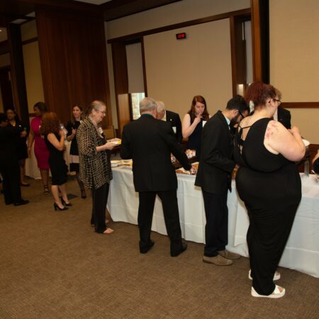 a group of people at a banquet