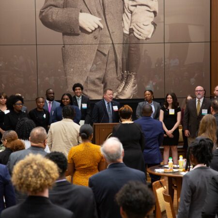 a group of people in a room
