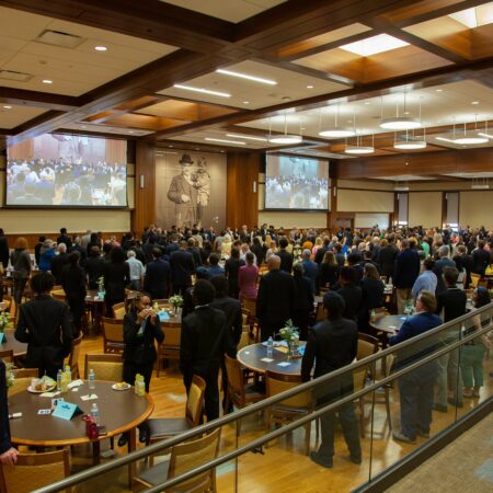 a large group of people in a room