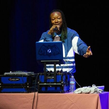 a person standing on a stage
