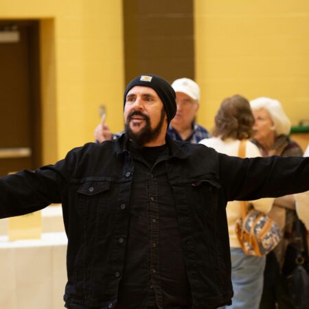 a person with his arms out