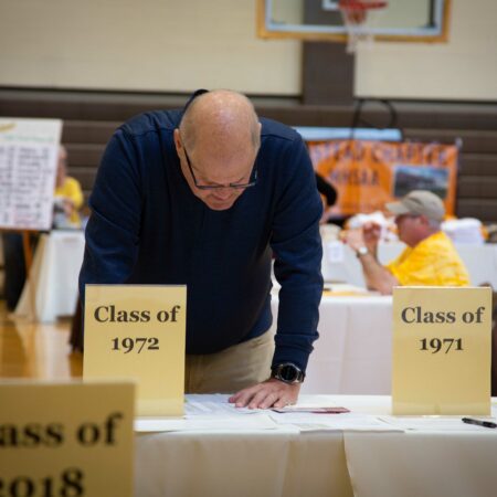 a person looking at a sign