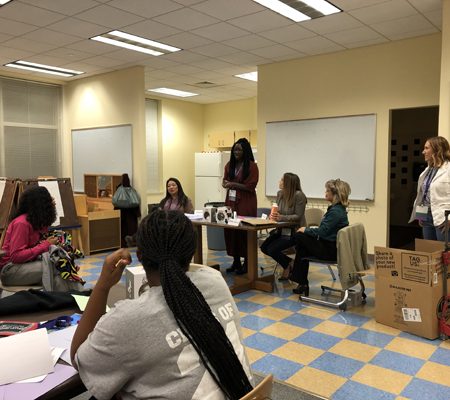 a group of people in a room
