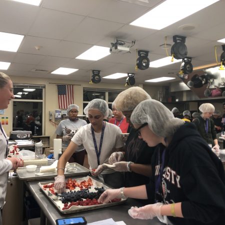 a group of people in a kitchen