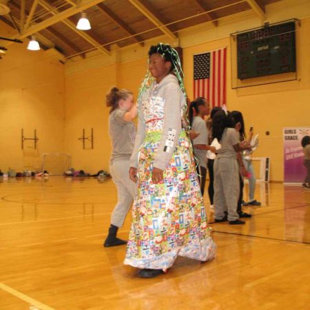 a group of people in a gym