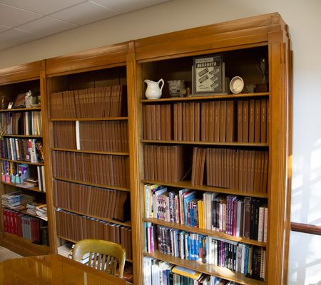 a bookcases with books on it