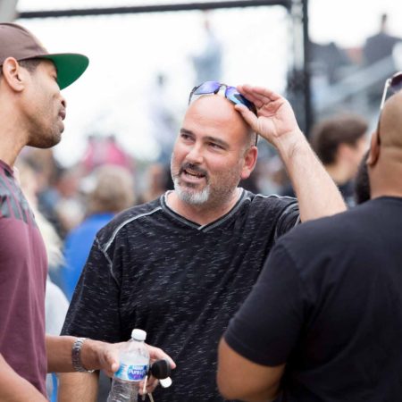 a person standing in a crowd