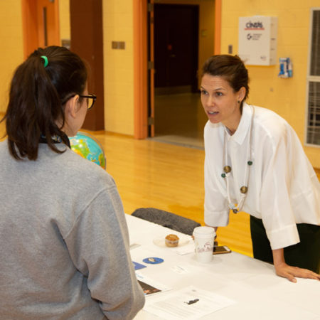 a person talking to a person