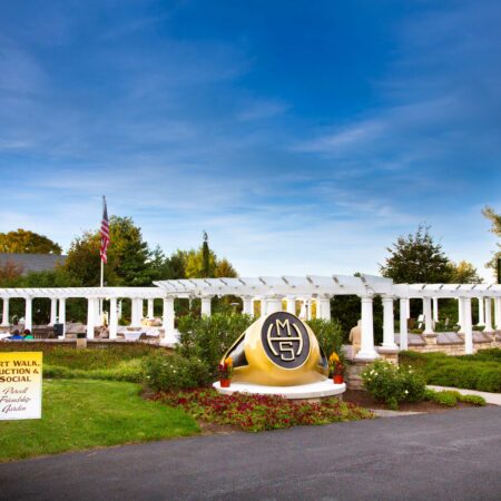 a white building with a sign