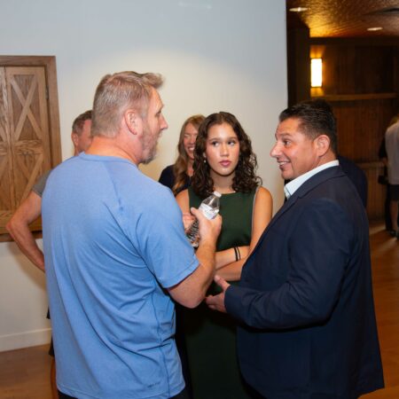 a group of people talking