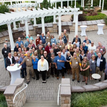 a group of people standing outside