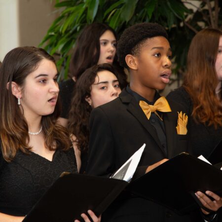 a group of people singing