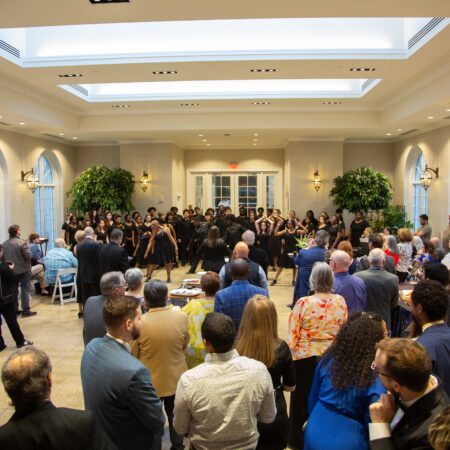 a group of people in a room