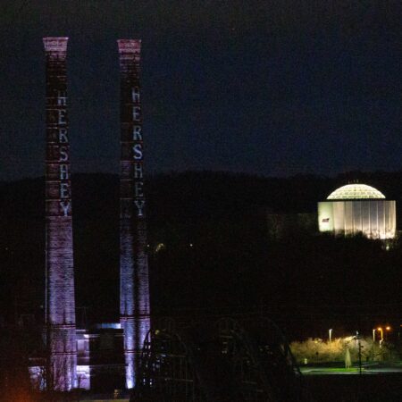 a tall towers at night