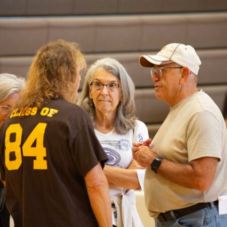 a group of people talking