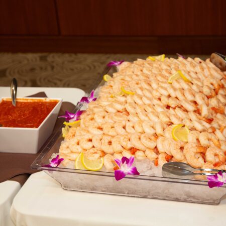 a tray of shrimp on a table