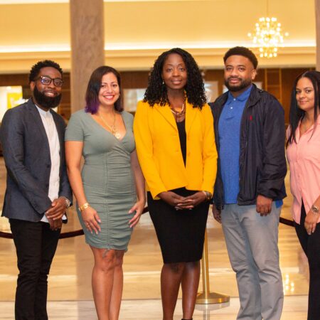 a group of people standing together