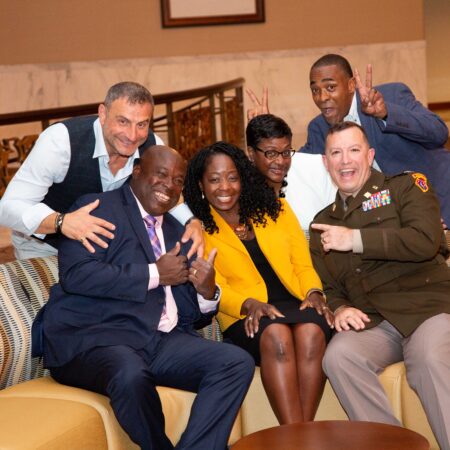 a group of people sitting on a couch