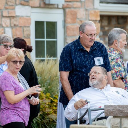 a group of people standing outside