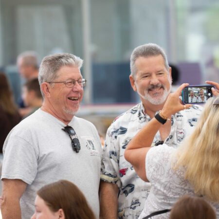 a group of people taking a picture