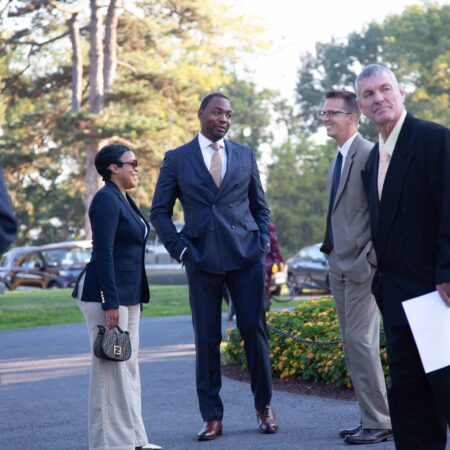 a group of people standing outside
