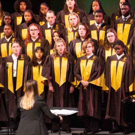 a group of people singing