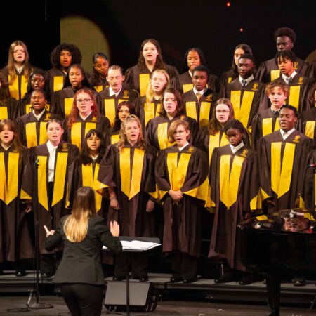 a group of people singing