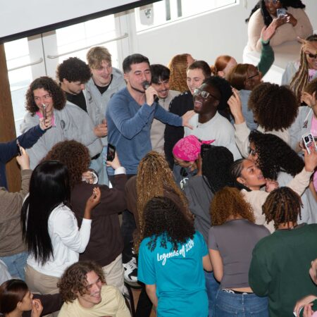 a group of people in a room