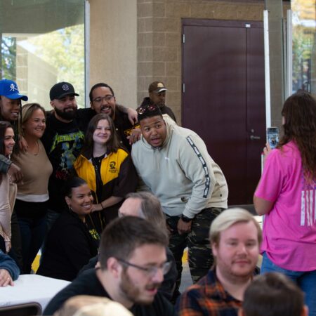 a group of people in a room