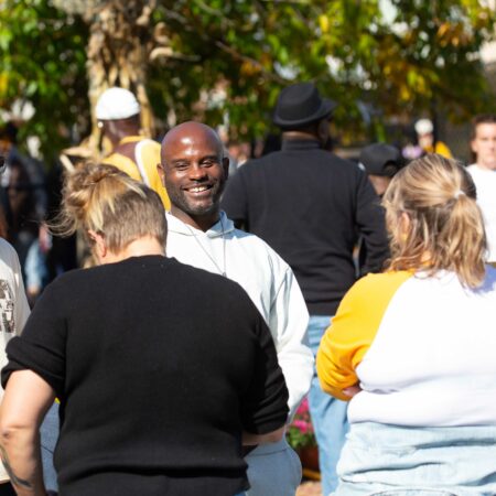 a group of people outside