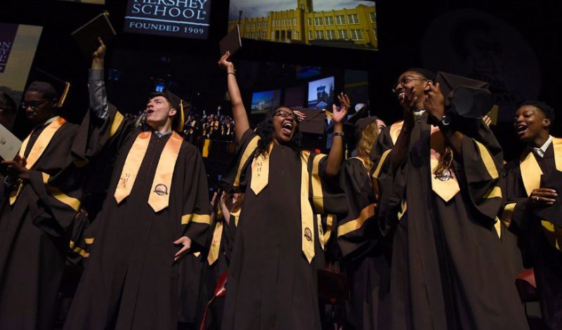 The Class of 2017 stands united at 2017 Commencement ceremony