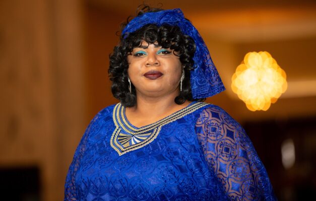 a person in a blue dress